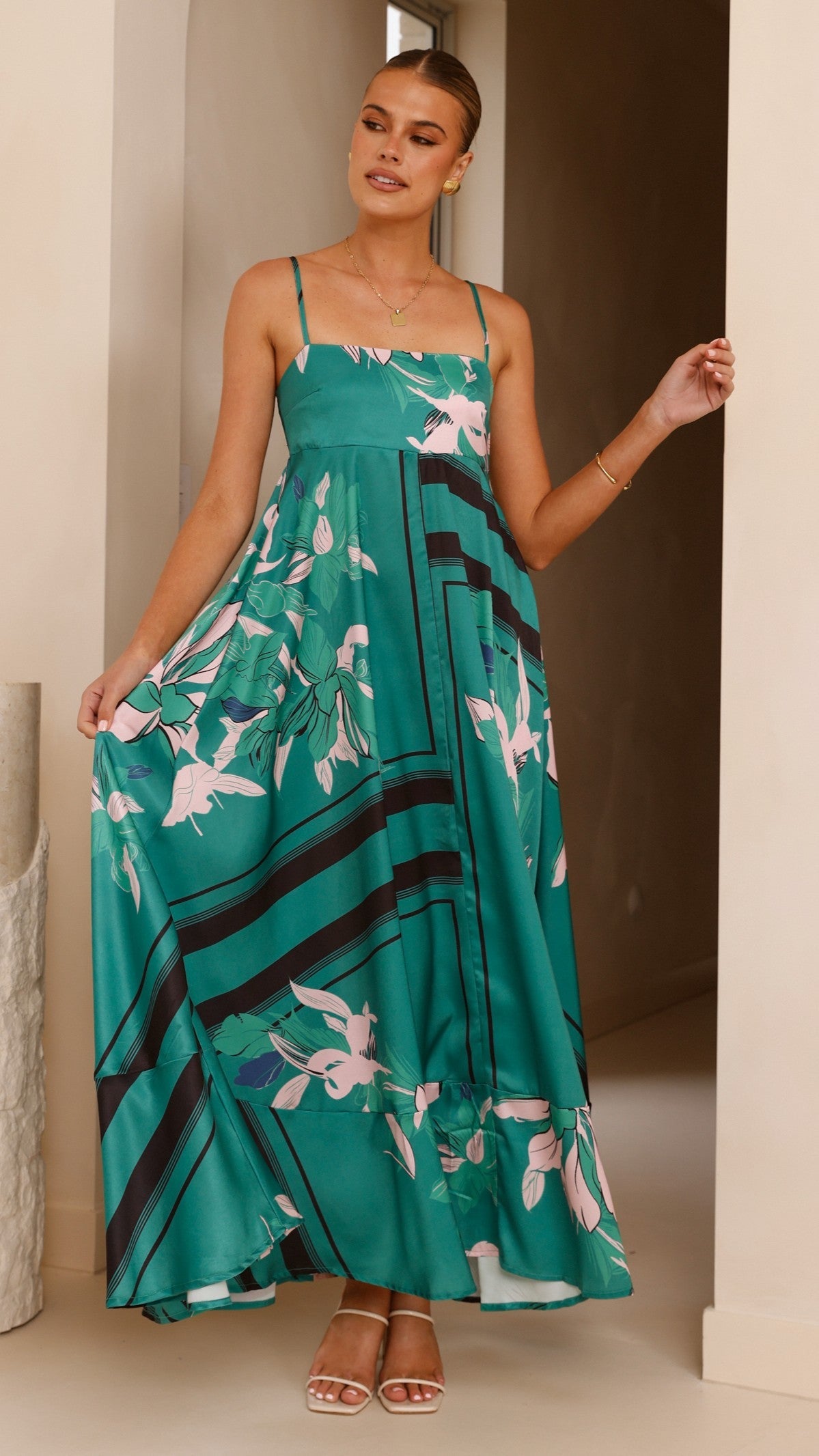Kaethe Maxi Dress - Green/Pink