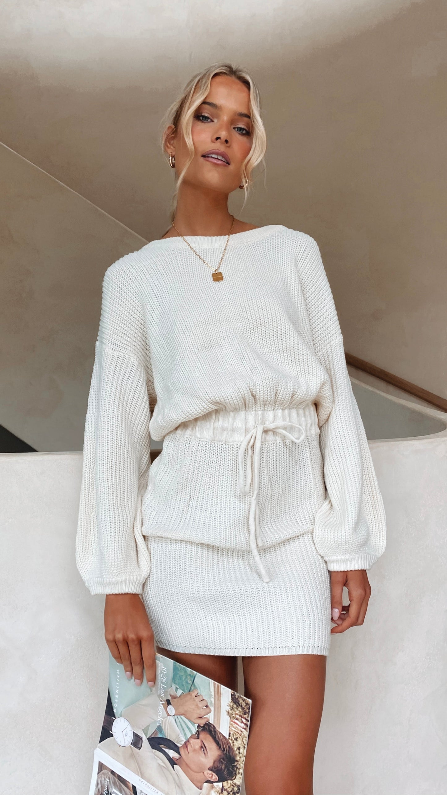 Feya Knit Mini Dress - Cream