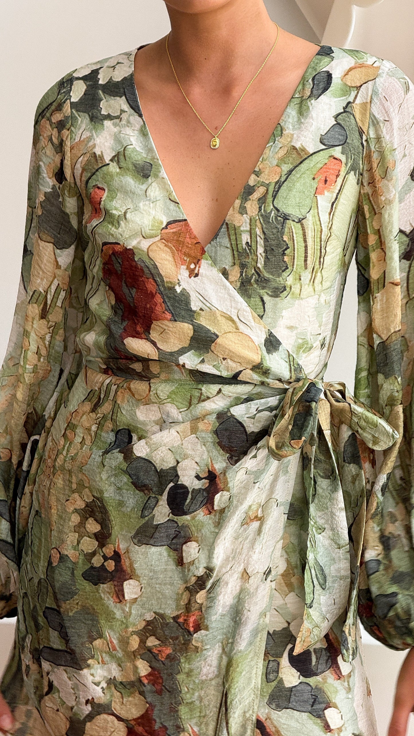 Jemma Long Sleeve Mini Dress - Green Abstract