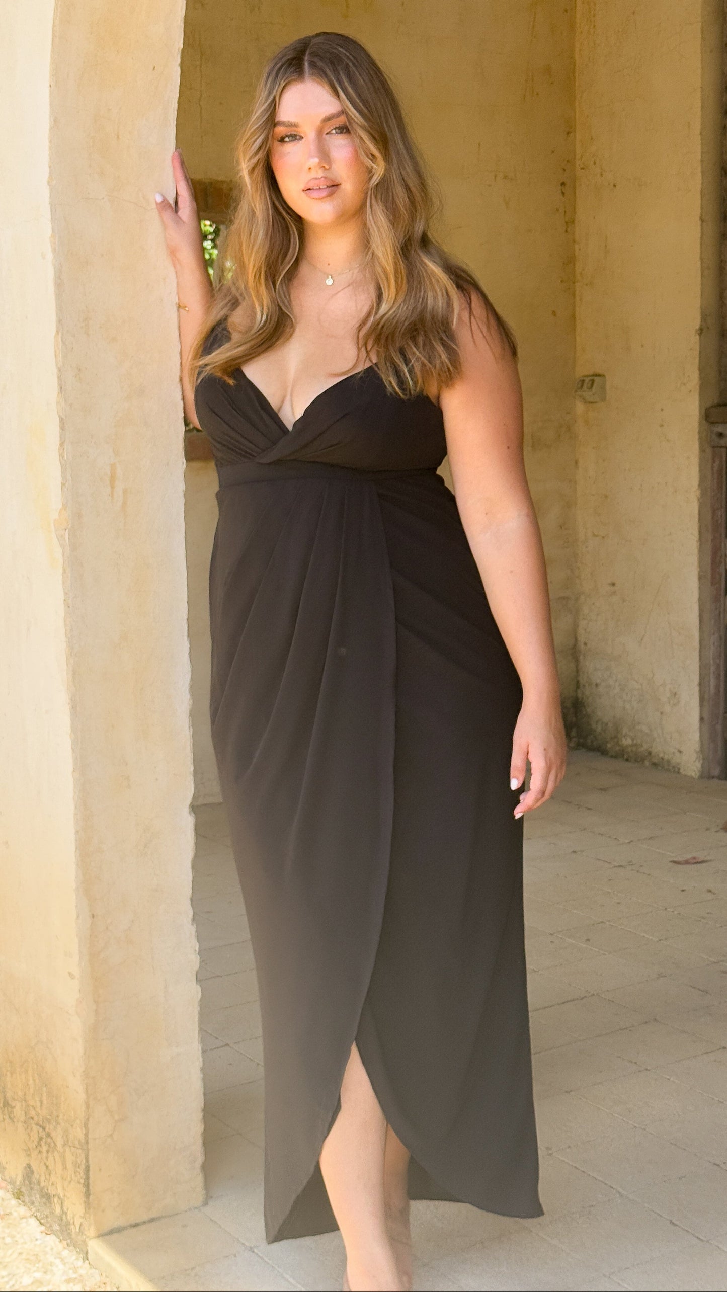 Charlotte Draped Maxi Dress -Black