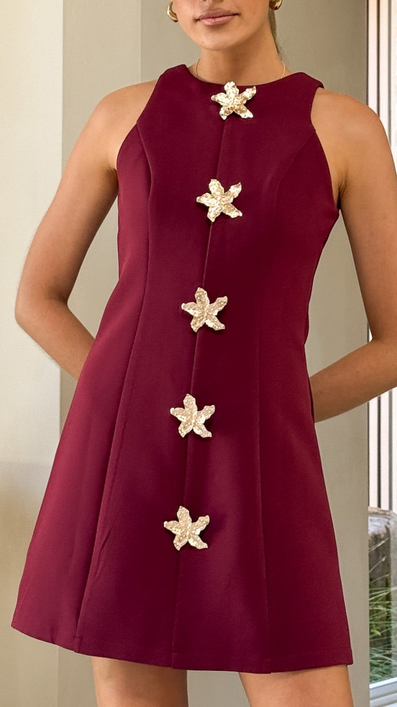 Daray Mini Dress - Burgundy/Star