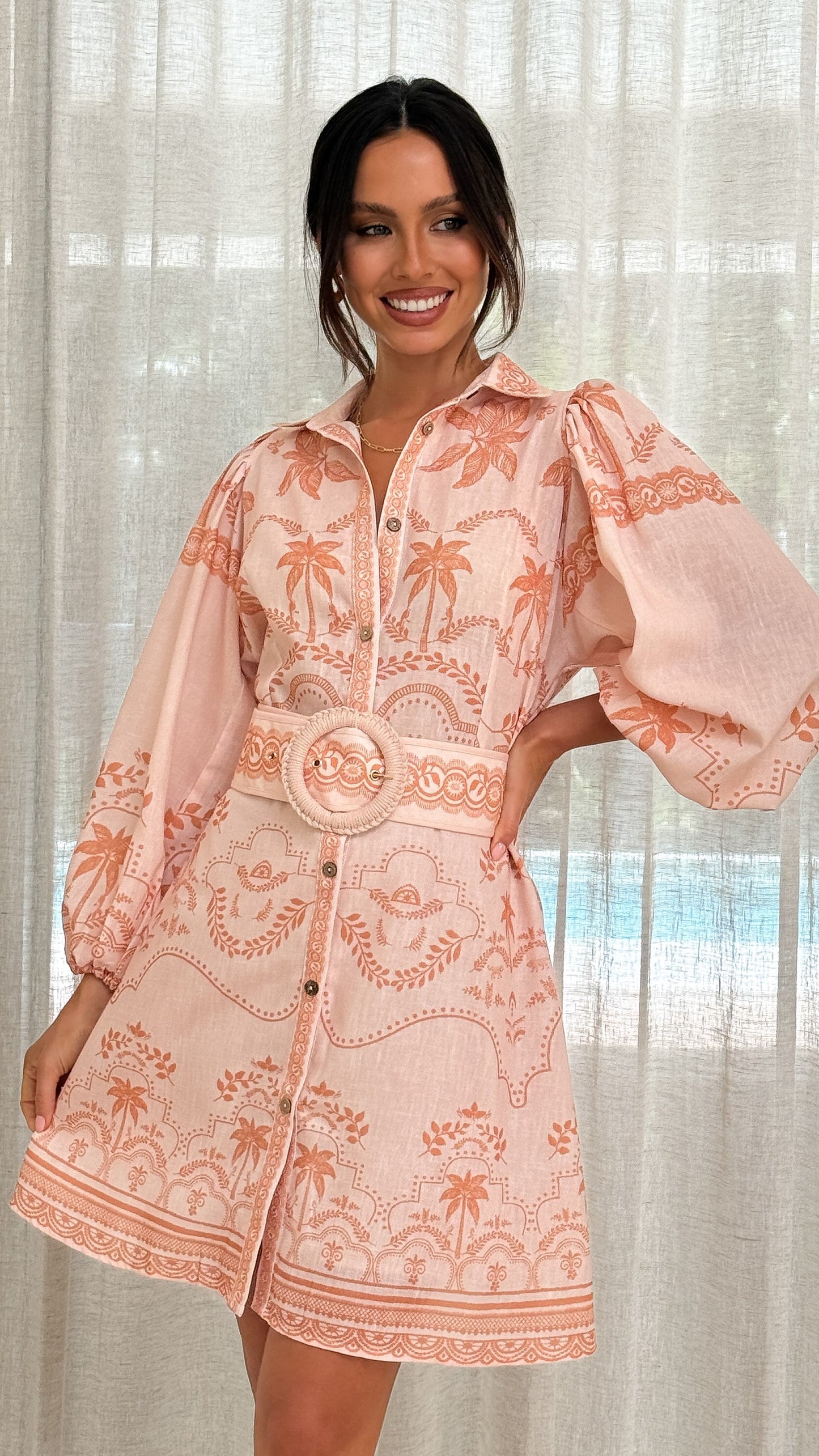 Xander Long Sleeve Mini Dress - Natural