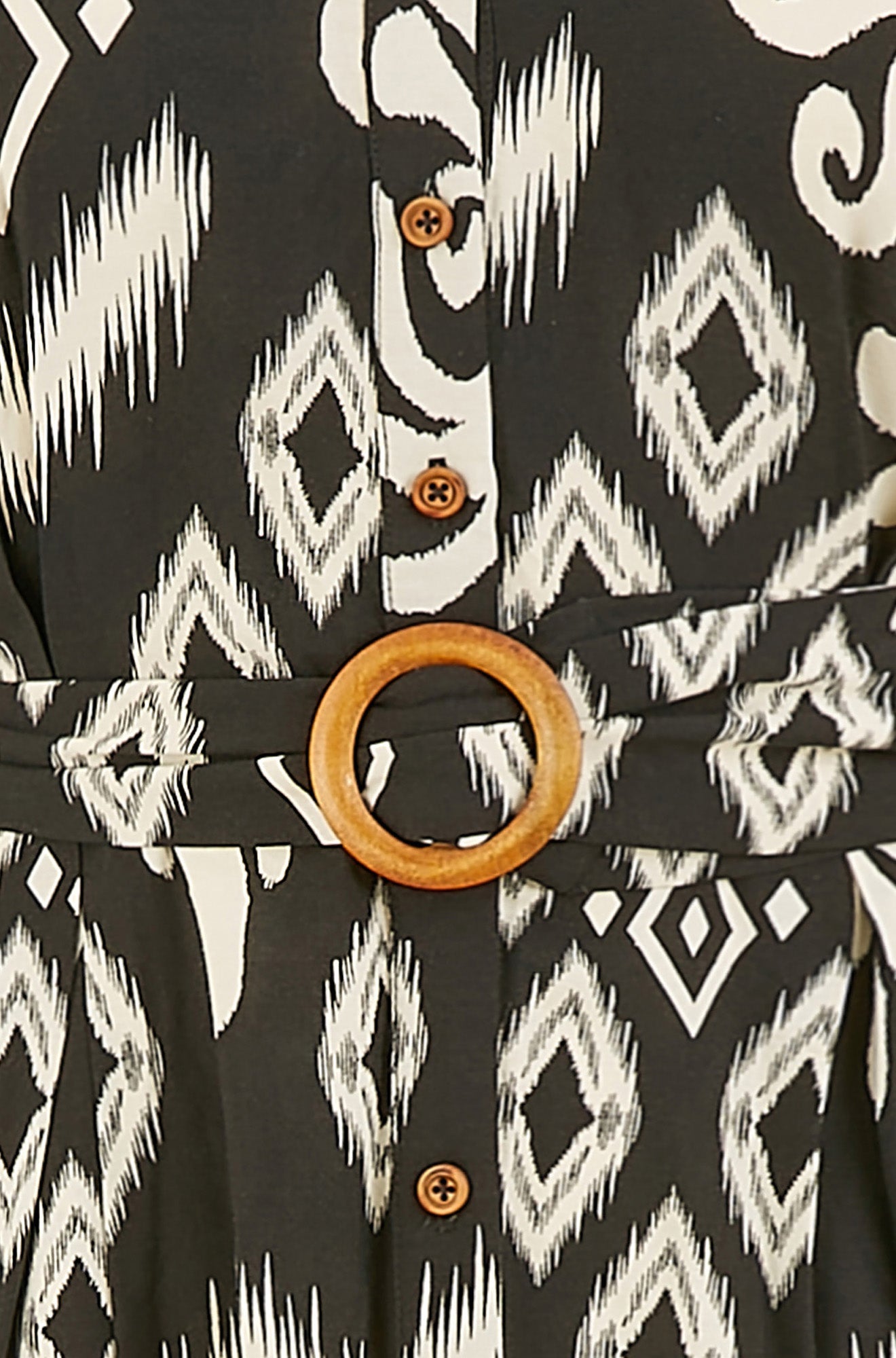 Yumi Black Abstract Geo Print Relaxed Midi Shirt Dress With Belt