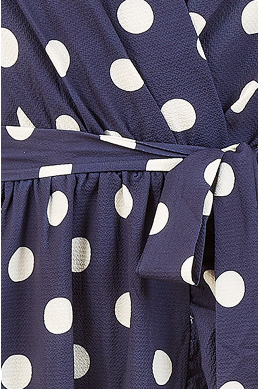 Mela Navy Spot Print Wrap Midi Dress With Frill Detail