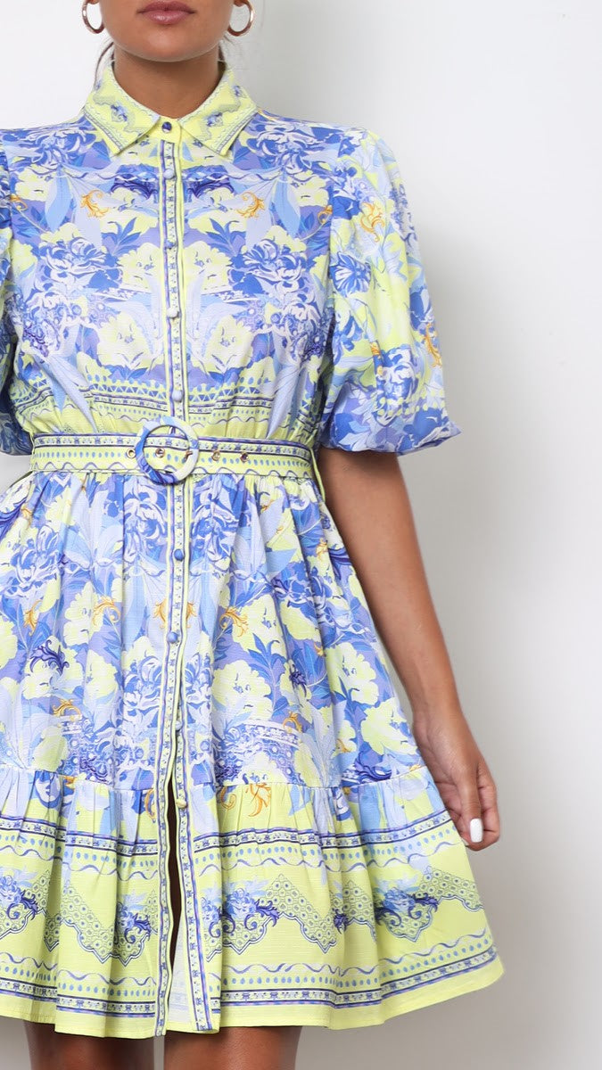 Kalliope Mini Dress - Blue/Yellow