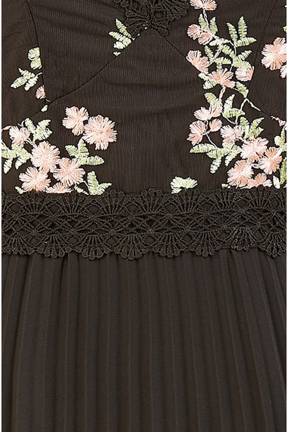 Yumi Black Embroidered Panel Midi Dress With Pleats