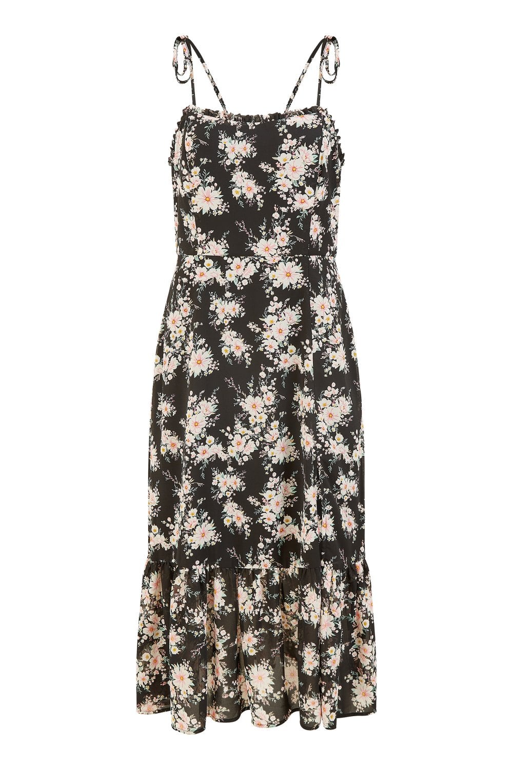 Yumi Black Floral Midi Sundress With Split Hem