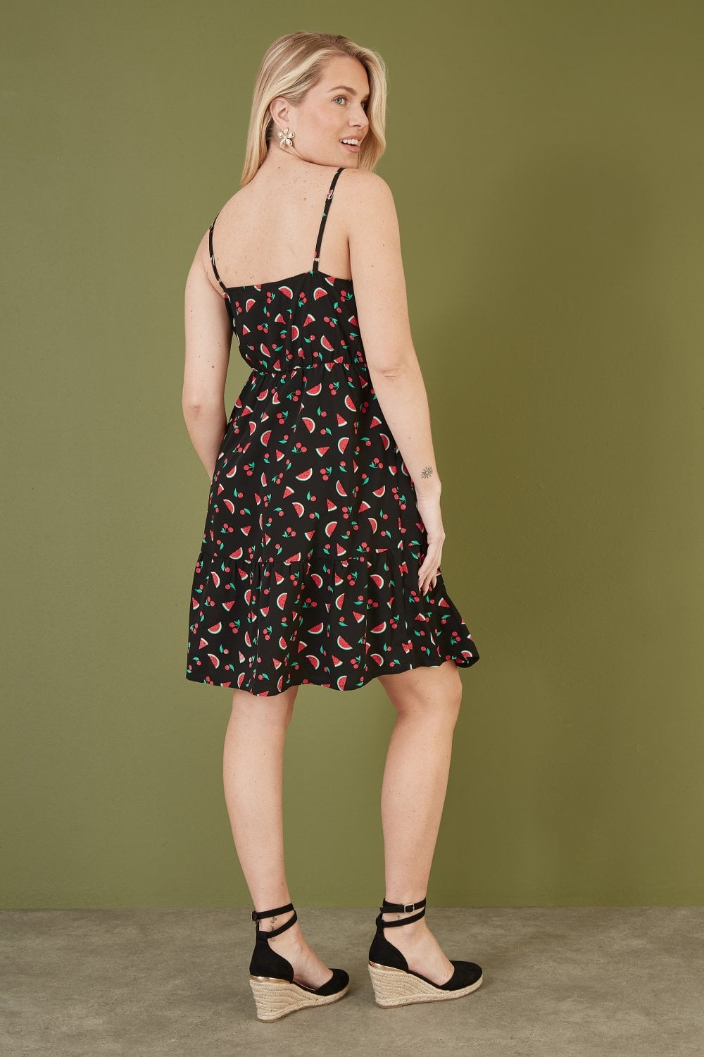 Yumi Black Recycled Fabric Watermelon Print Sundress