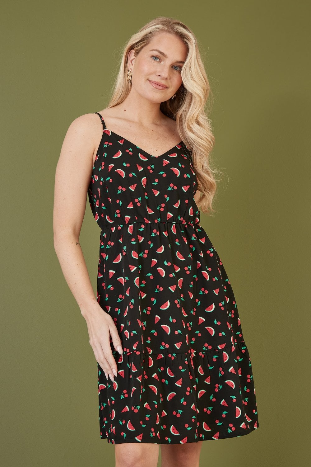 Yumi Black Recycled Fabric Watermelon Print Sundress