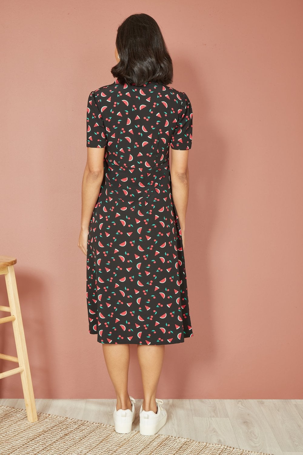 Yumi Black Recycled Watermelon Print Shirt Dress With Side Split