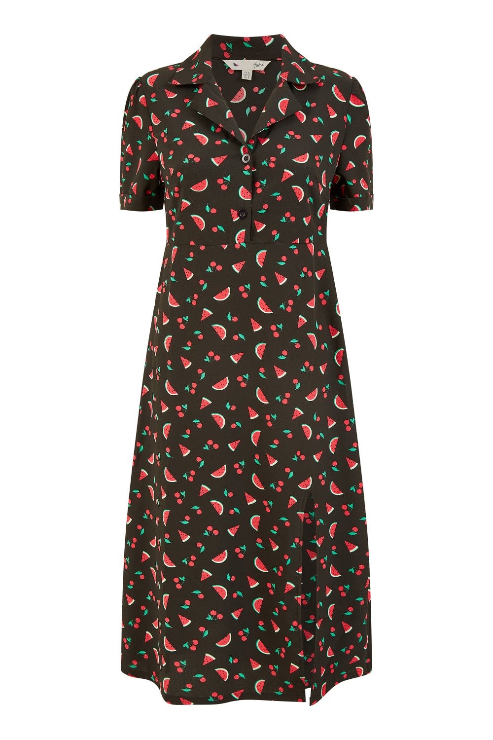 Yumi Black Recycled Watermelon Print Shirt Dress With Side Split