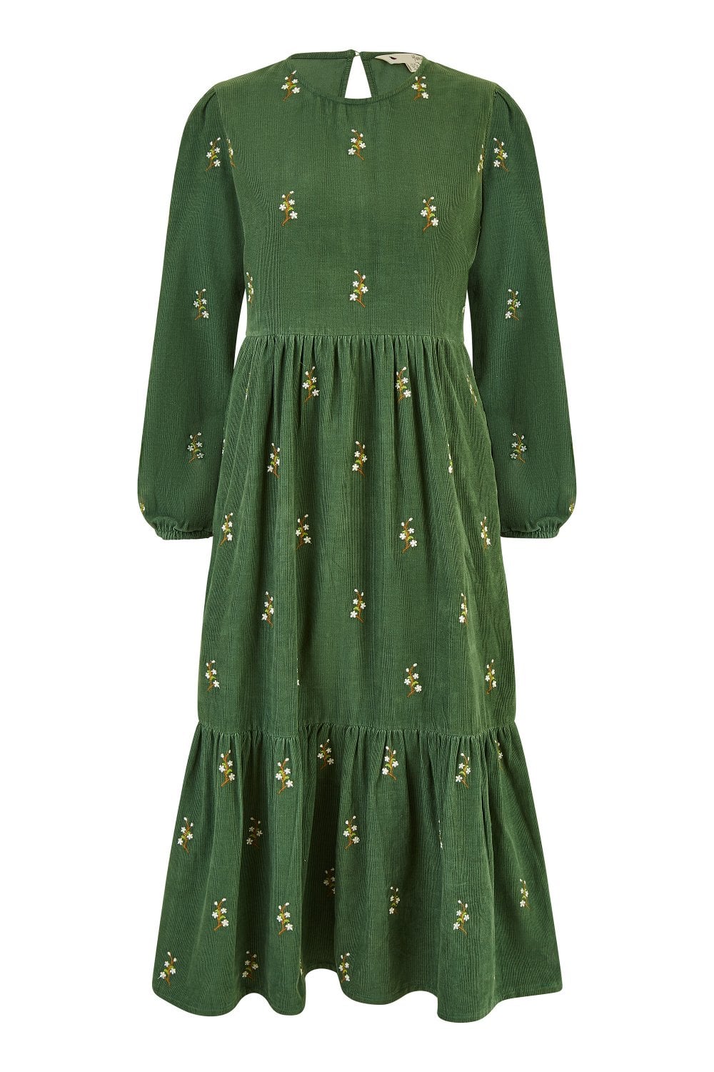 Yumi Green Long Sleeve Midi Dress With Floral Embroidery