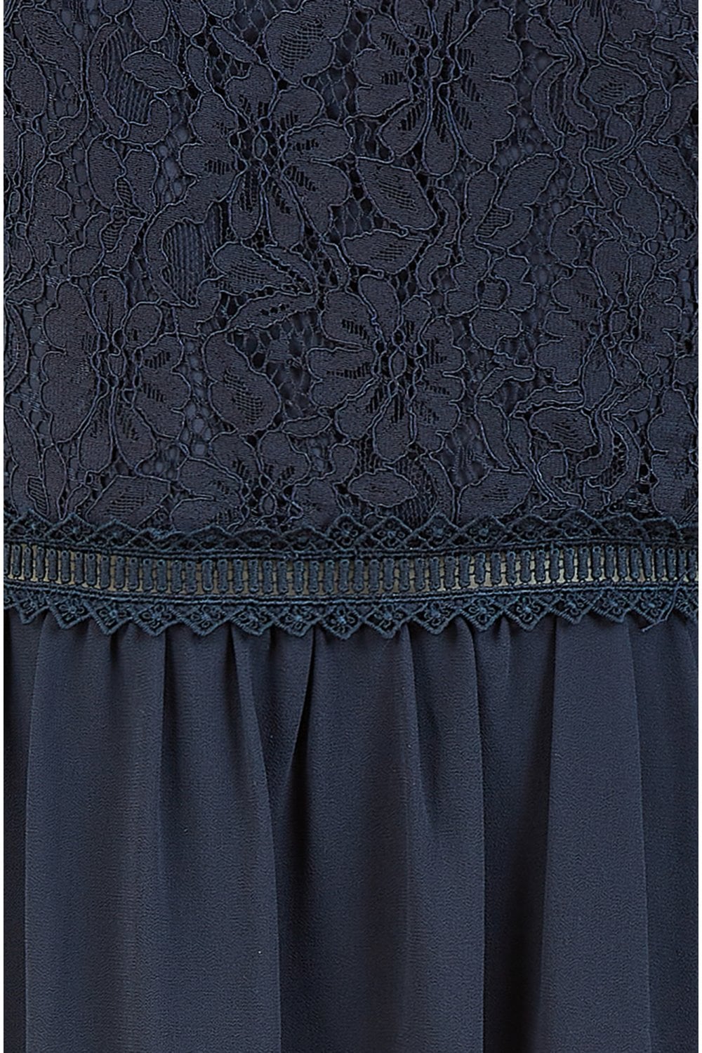 Yumi Navy Lace Halter Neck Midi Dress With Tiered Hem