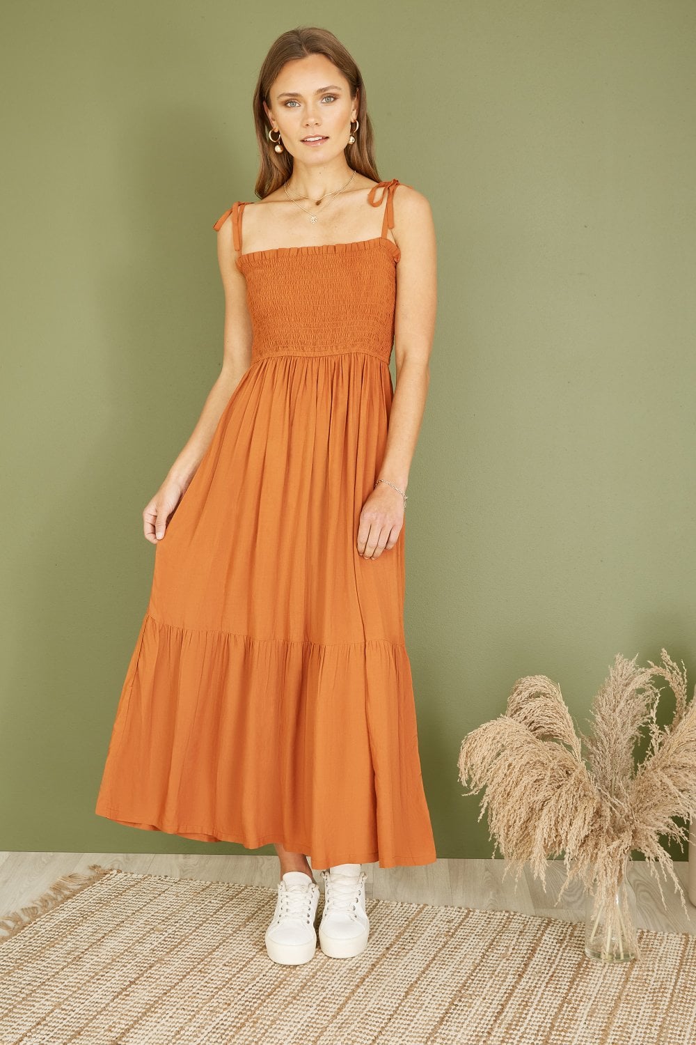 Yumi Orange Midi Sun Dress