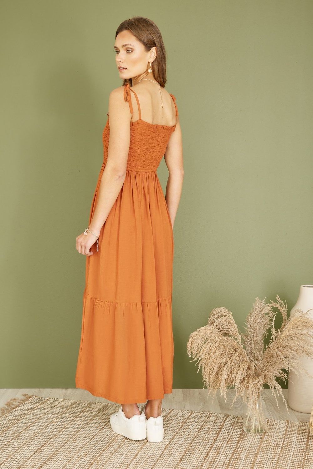 Yumi Orange Midi Sun Dress
