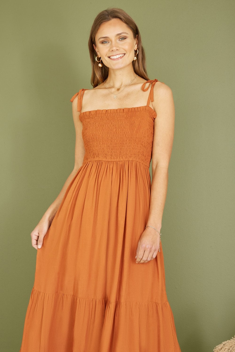 Yumi Orange Midi Sun Dress
