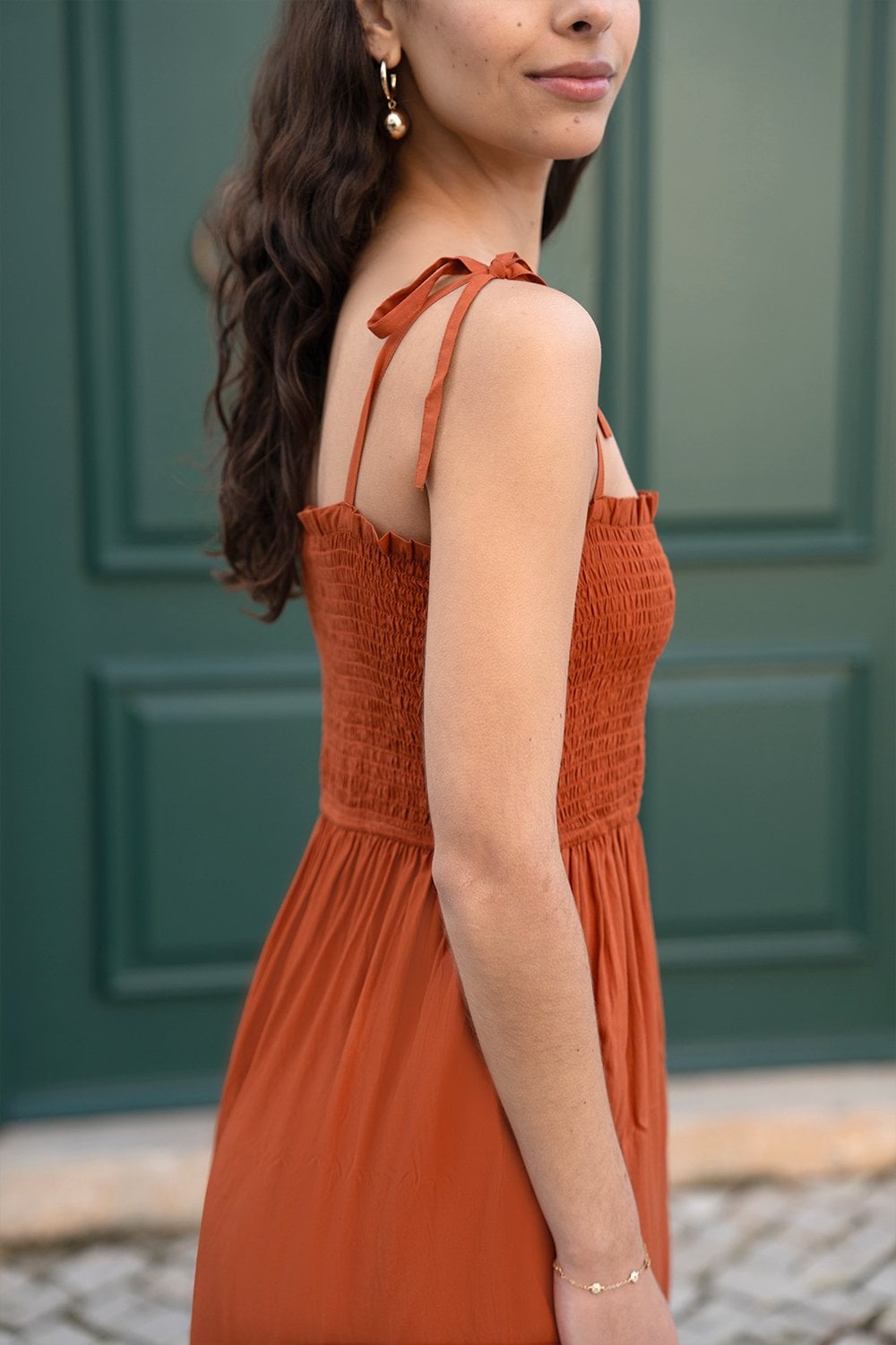 Yumi Orange Midi Sun Dress